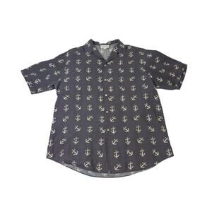 Gucci Anchor Print Linen Cotton Camp Shirt Gray Nautical Italy 2XL